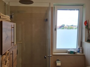 Dusche, Haartrockner, Handtücher
