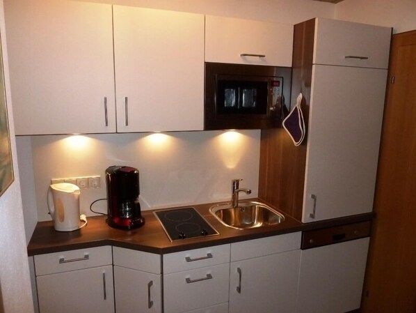 Kühlschrank, Mikrowelle, Herdplatte, Geschirrspüler