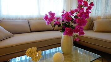 Dúplex (Ilios) | Área de sala de estar | Televisión de pantalla plana y chimenea