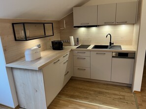 Kühlschrank, Mikrowelle, Herdplatte, Geschirrspüler