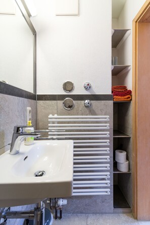 Shower, hair dryer, towels - Apartment Kranzhorn 2 persons, 46 sqm, 1 bedroom (Flintsbach am Inn)