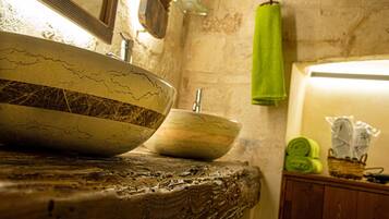 Luxury Suite, 1 King Bed, Private Bathroom | Bathroom | Shower, rainfall showerhead, designer toiletries, hair dryer