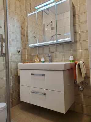Ducha, secador de pelo y toallas