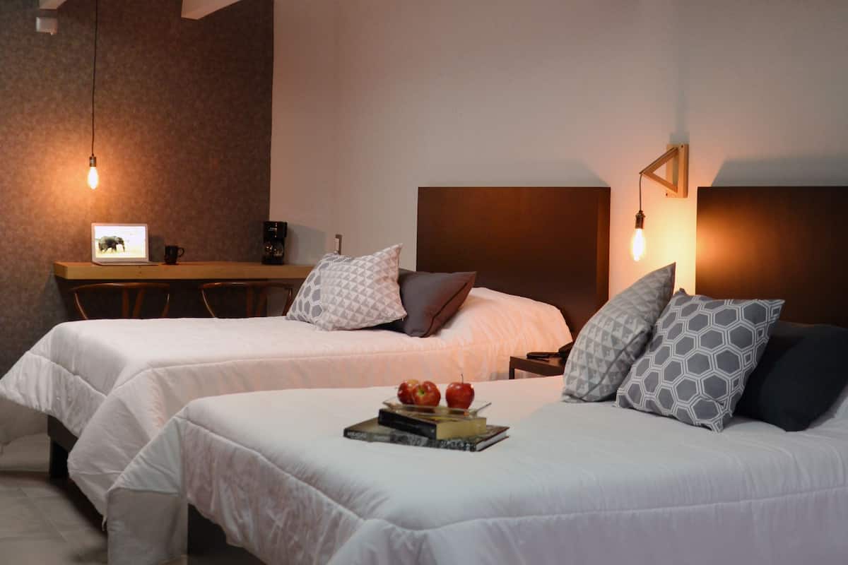 Double or Twin Room, 2 Double Beds | In-room safe, desk, WiFi (free), bed sheets