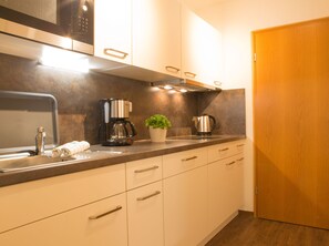 Kühlschrank, Mikrowelle, Herdplatte, Geschirrspüler