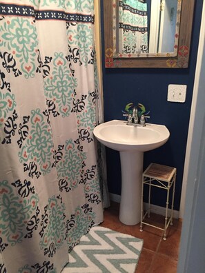 Hair dryer, towels, toilet paper