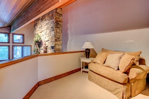 TV, fireplace, DVD player, music library