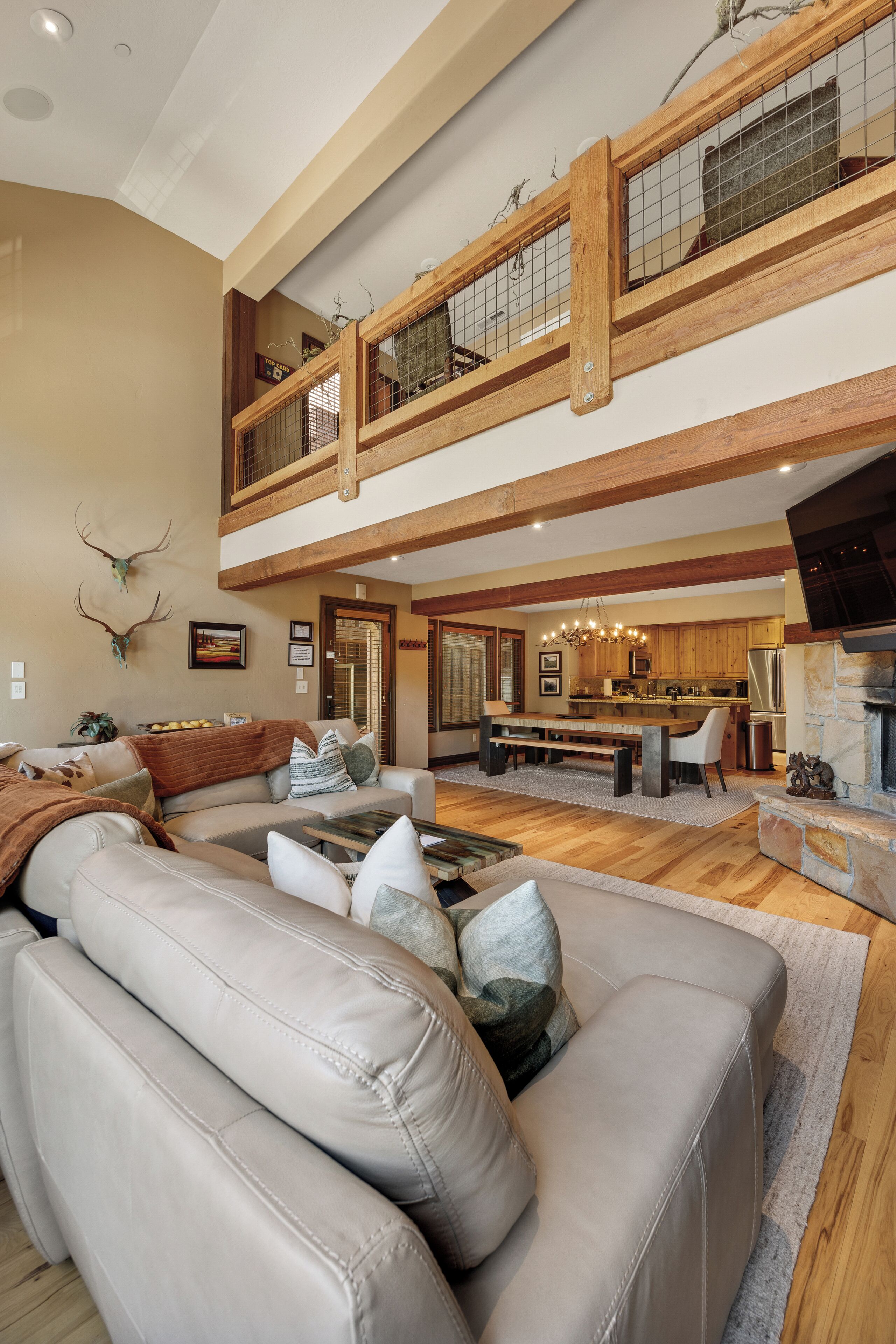 Smart TV, fireplace, video games, DVD player