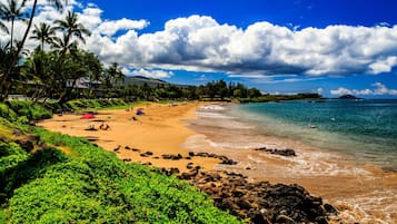 On the beach, beach towels