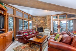 テレビ、暖炉、DVD プレーヤー