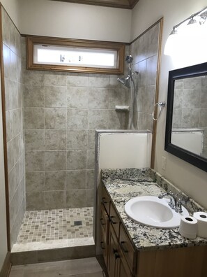 Shower, towels, toilet paper