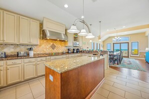 Fridge, microwave, oven, stovetop - Premier Oceanfront Dog Friendly with Pool, Hot Tub, Elevator, Theater, Tiki Bar (Salvo)