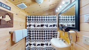 Combined shower/bathtub, hair dryer, towels