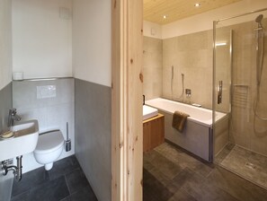 Bañera, secador de pelo y toallas