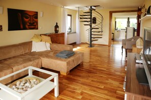 Smart TV, fireplace, DVD player