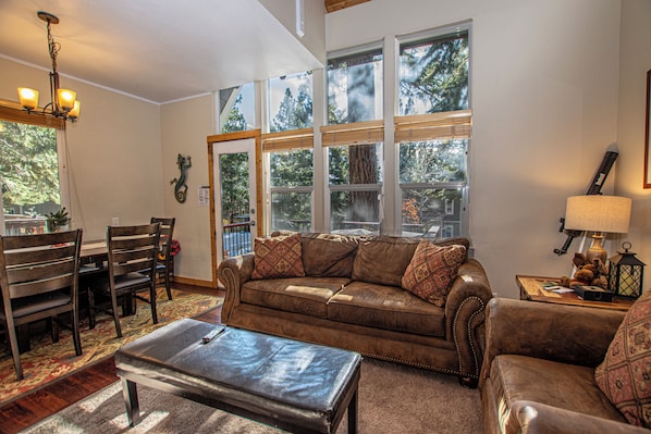 Flat-screen TV, fireplace, stereo