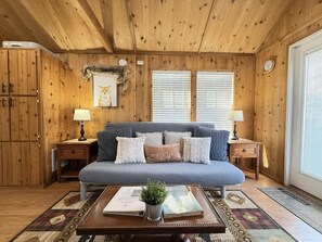 Televisión, chimenea y oficina 