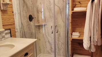 Hair dryer, towels, toilet paper