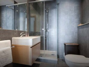 Combined shower/tub, hair dryer