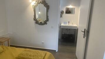 1 bedroom, desk, iron/ironing board, travel cot