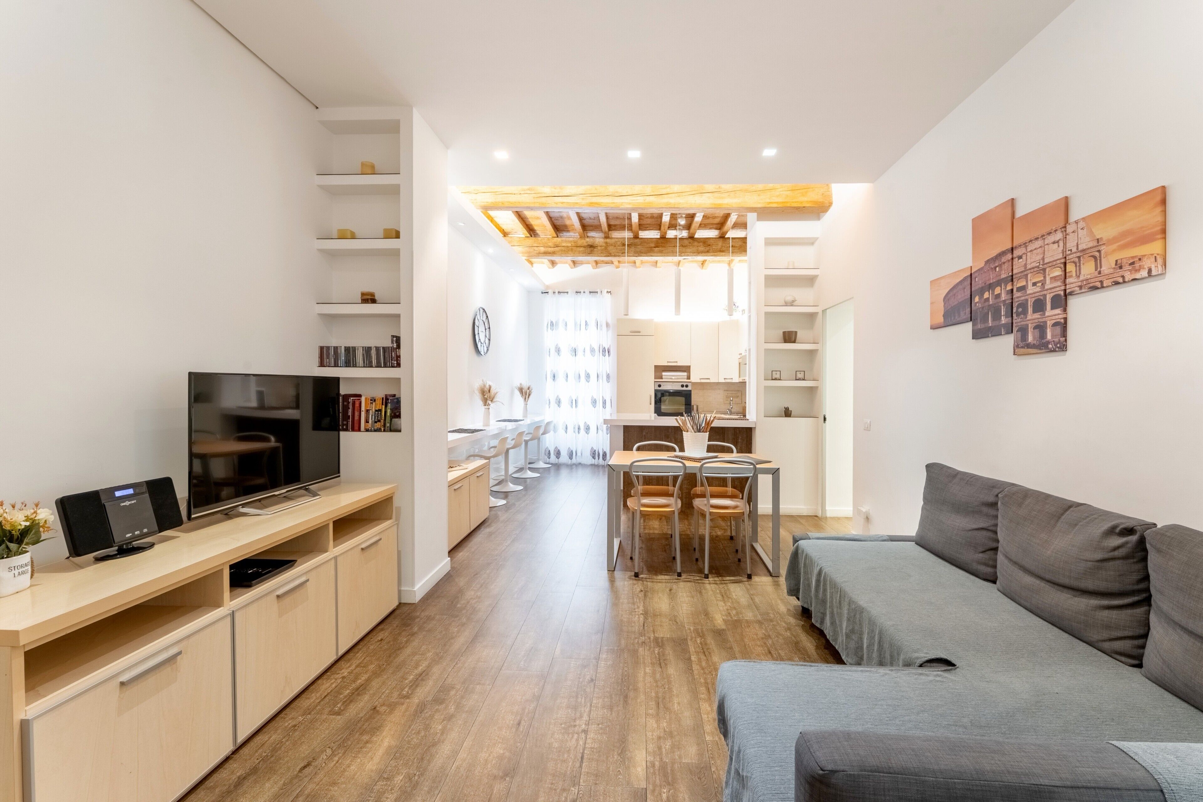 Smart TV, DVD player, books, music library