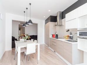 Fridge, microwave, oven, dishwasher