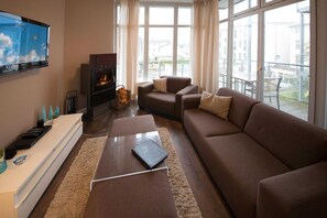 TV, fireplace