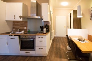 Fridge, microwave, high chair