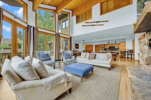 TV, fireplace, DVD player, music library