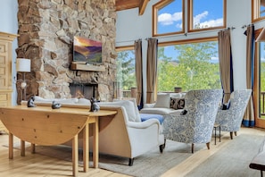 TV, fireplace, DVD player, music library