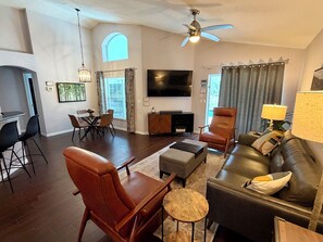 Smart TV, DVD player, table football, books