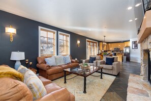 TV, fireplace, DVD player, music library
