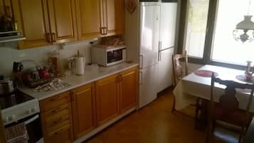 Appartement, 2 chambres, sauna | Cuisine privée | Grand réfrigérateur, micro-ondes, four, plaque de cuisson