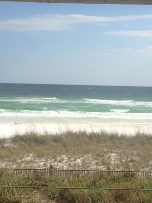 On the beach, sun-loungers, beach towels