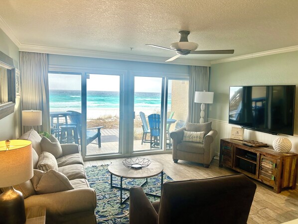 Smart TV, DVD player, books, music library