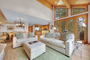 TV, fireplace, music library, video library