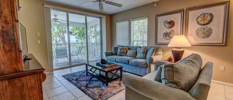 TV, DVD player, stereo