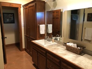 Shower, towels, soap, shampoo