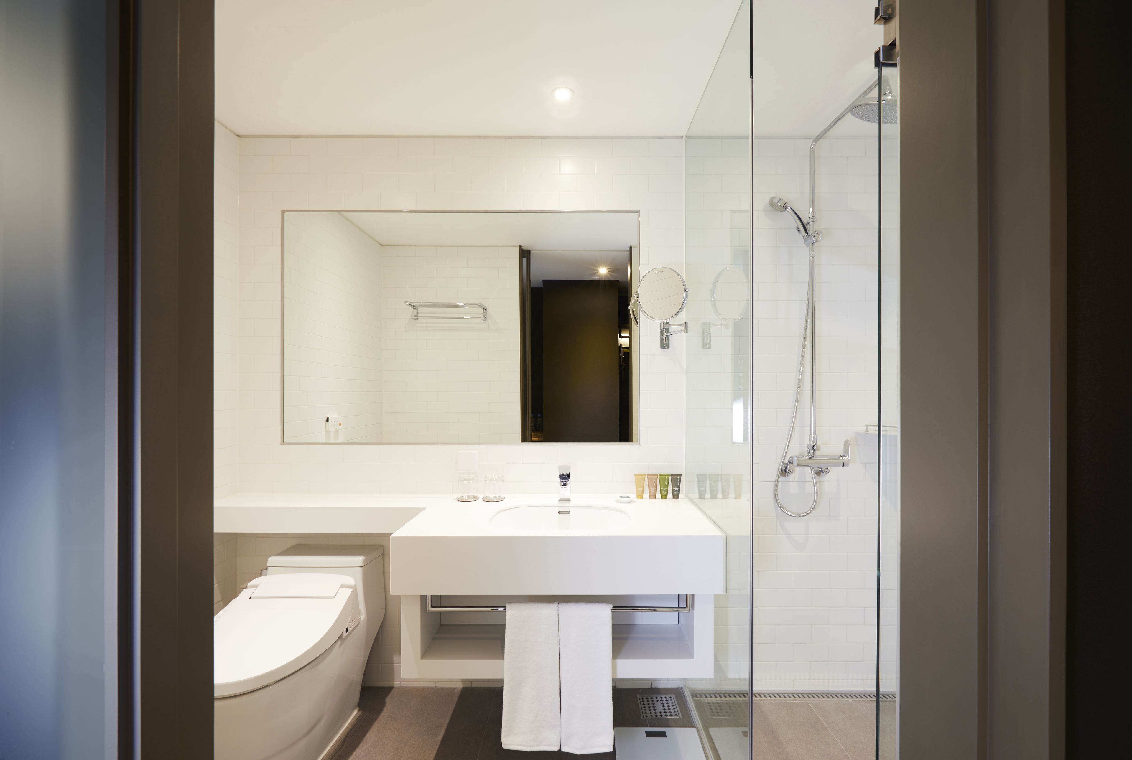 hair dryer, bathrobes, slippers, bidet