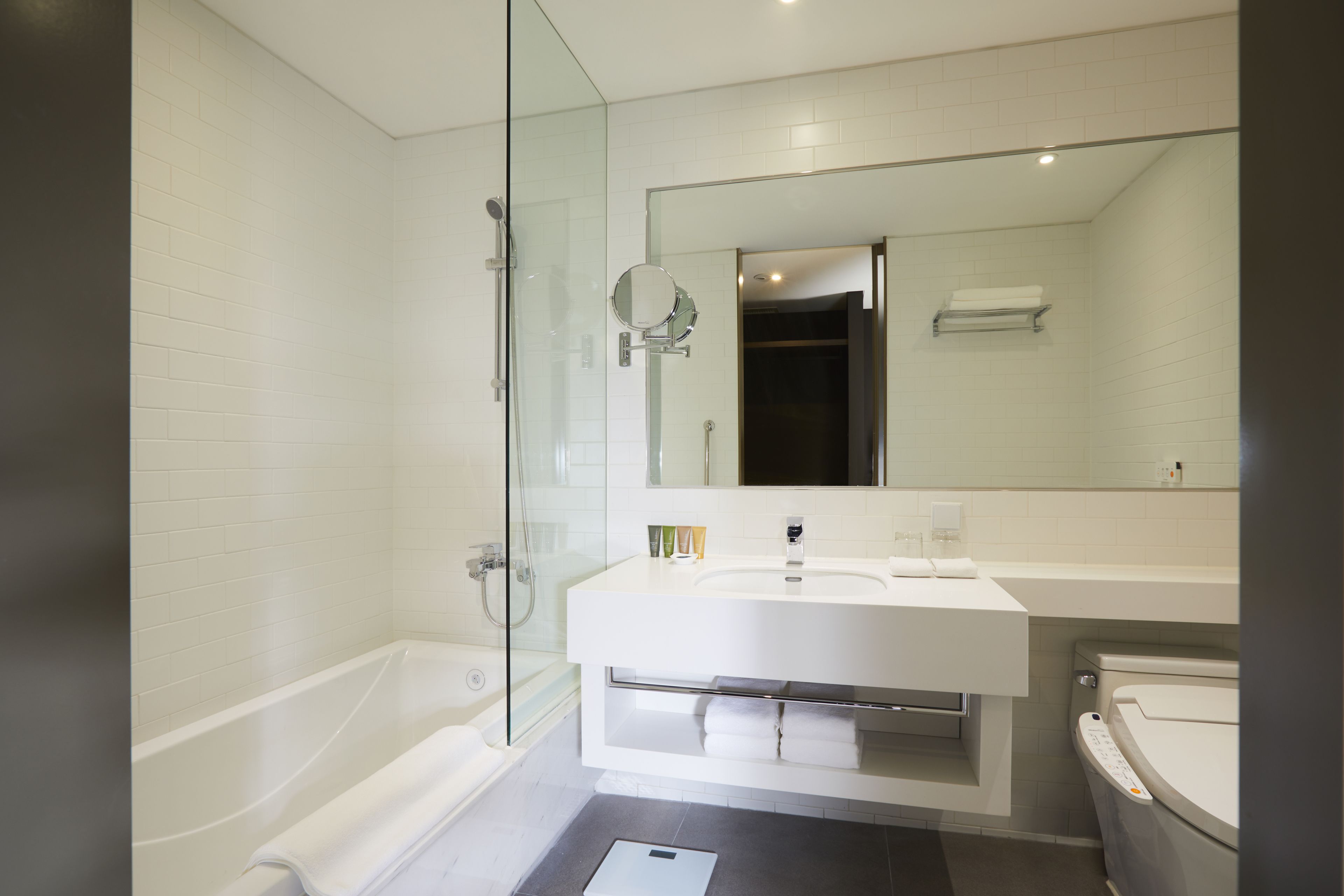 hair dryer, bathrobes, slippers, bidet