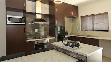 Fridge, oven, stovetop, electric kettle