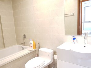 Appartamento Premium, 1 camera da letto, vasca da bagno, vista città | Bagno | Doccia, set di cortesia gratuito, asciugacapelli, pantofole