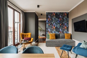 Apartamento superior, 2 quartos, sacada, vista para a cidade (Krzywa 8 Street) | Área de estar