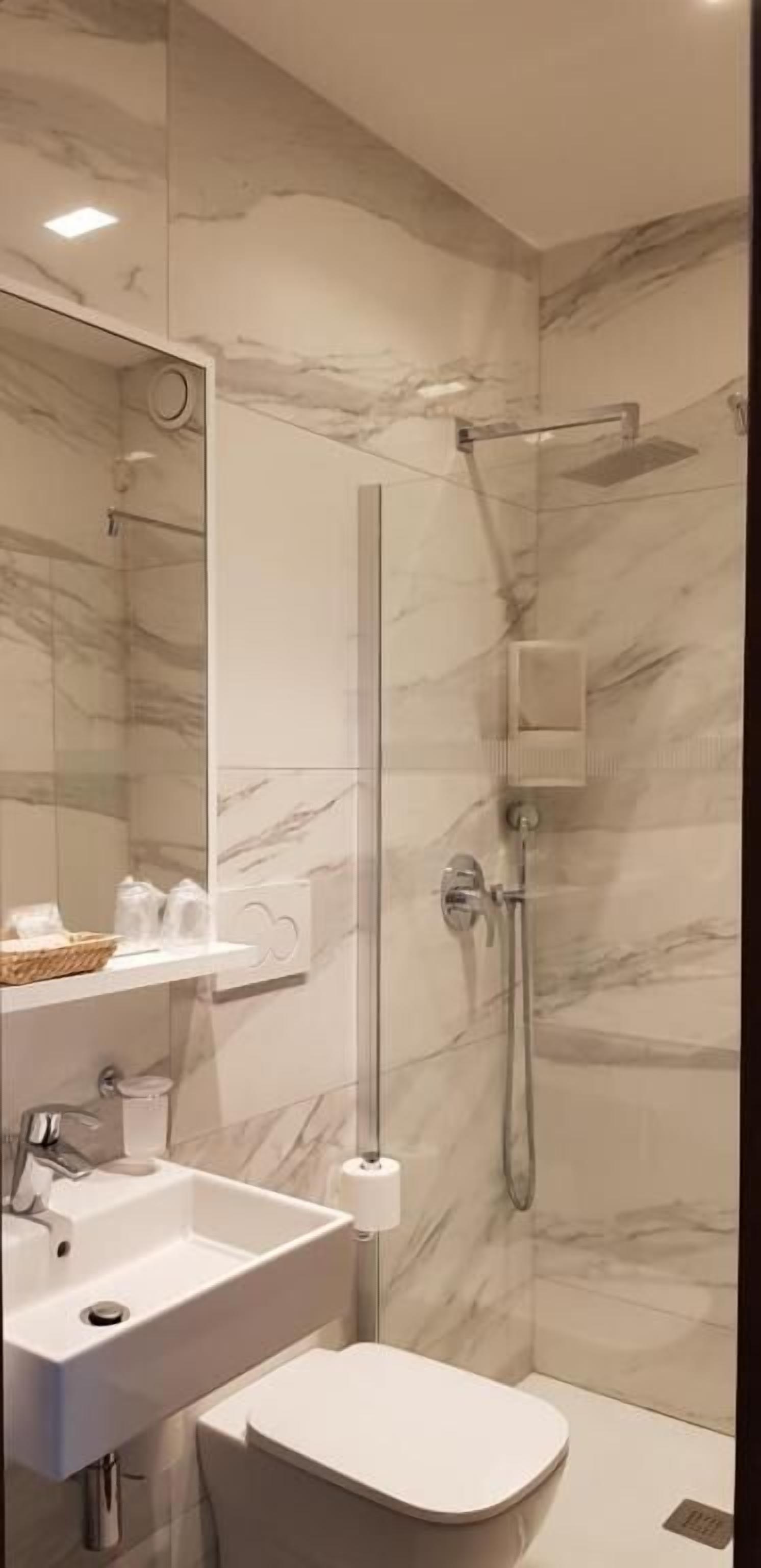 shower, free toiletries, hair dryer, bidet