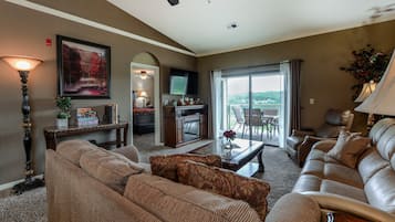 TV, fireplace, video games, DVD player