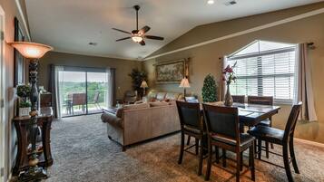 TV, fireplace, video games, DVD player