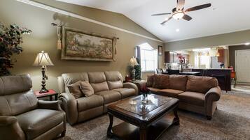 TV, fireplace, video games, DVD player