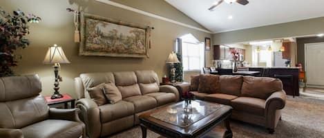 TV, fireplace, video games, DVD player