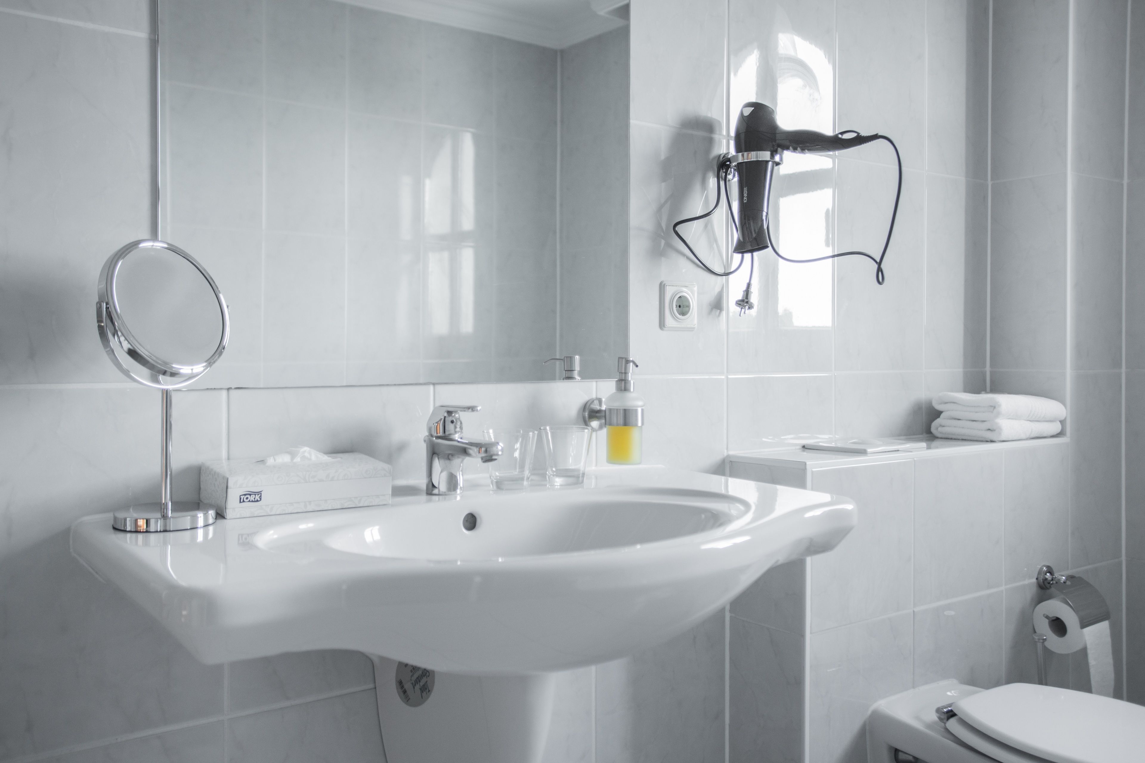 free toiletries, hair dryer, towels