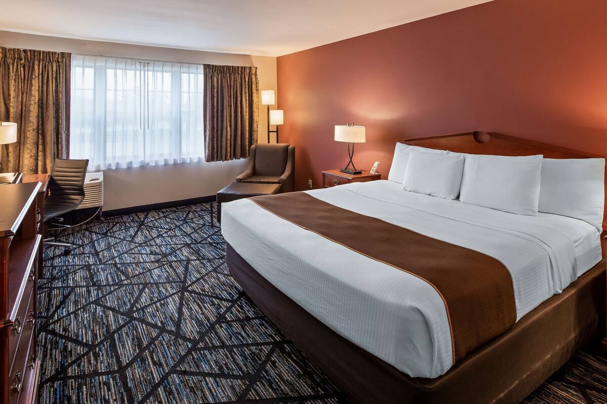 standard room, 1 king bed, accessible, refrigerator & microwave | 1 bedroom, desk, laptop workspace, iron/ironing board